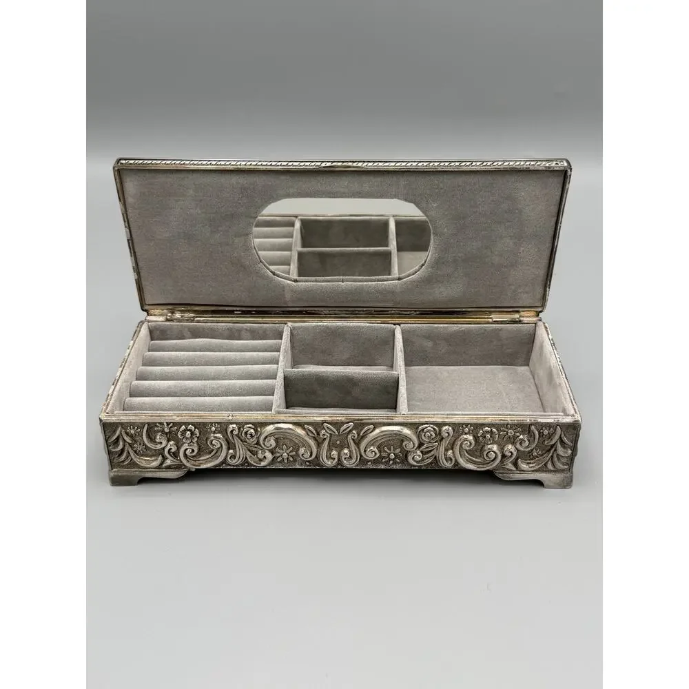 Godinger Silver 1992 Ornate Jewelry Trinket Box Velvet Lined Engraved 